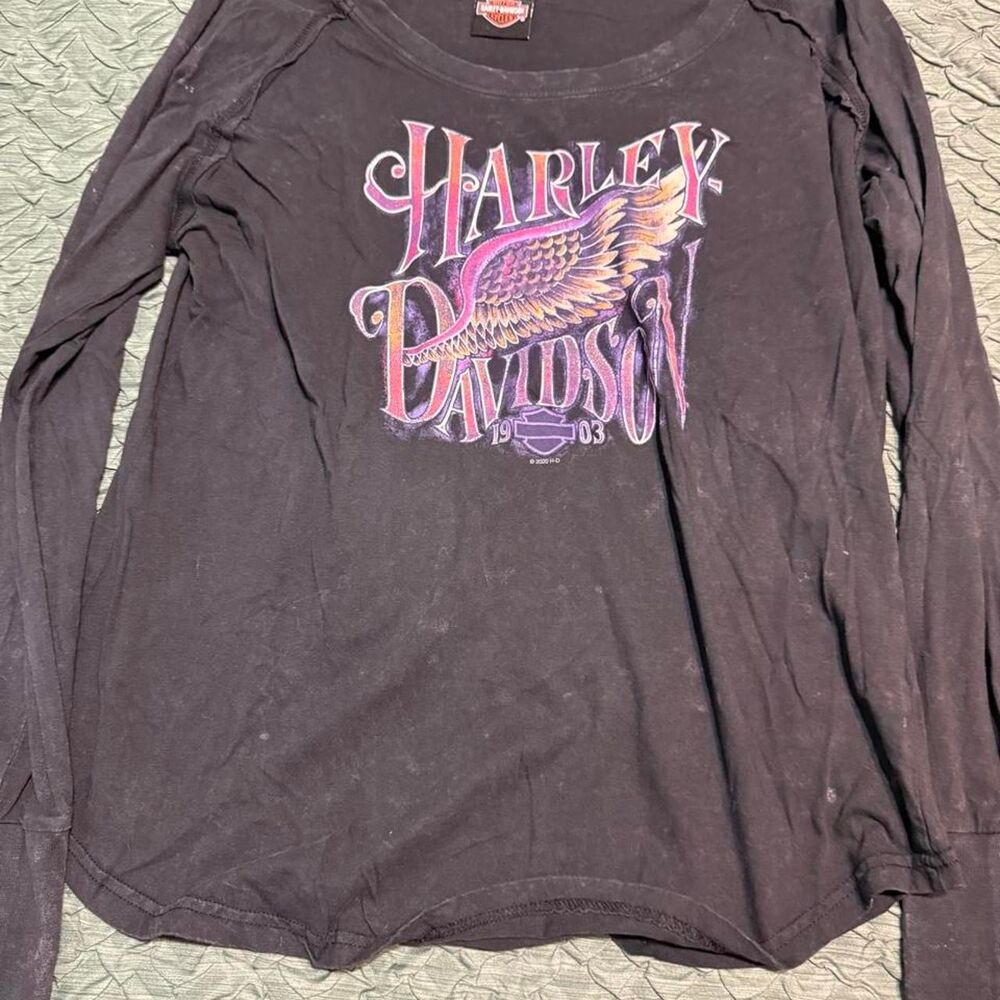 Harley-davidson Women's Black and Grey Shirt
